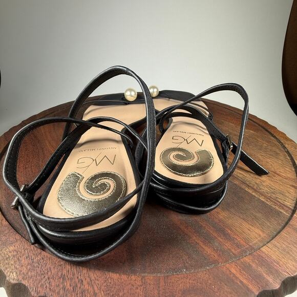 Antonio Melani x MG Style Sonny II Leather Pearl Ornamented Ankle Strap Flat 10M - Picture 5 of 10